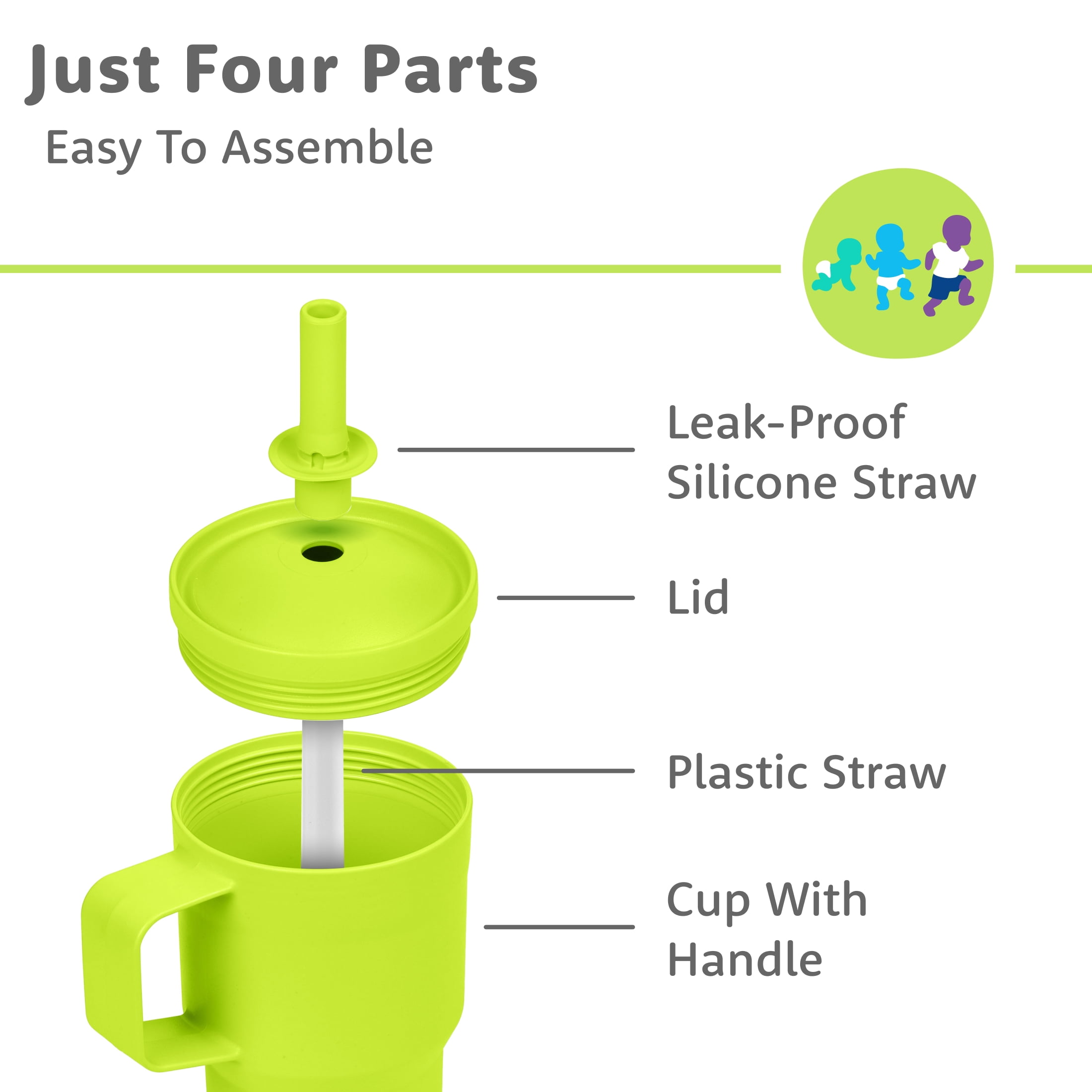 Re-Play 10 oz Toddler Tumbler 2-Pack – No-Spill Straw Cups, Dishwasher Safe, Pink/Lime Green