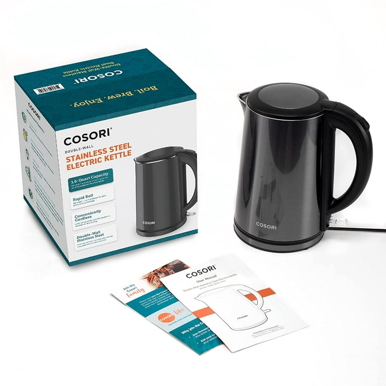 COSORI Electric Kettle Stainless Steel With Double Wall, 1.5L Wide-Open Lid  Electric Tea Kettle, Black & Electric Kettle 1.7L, 1500W Wide Opening