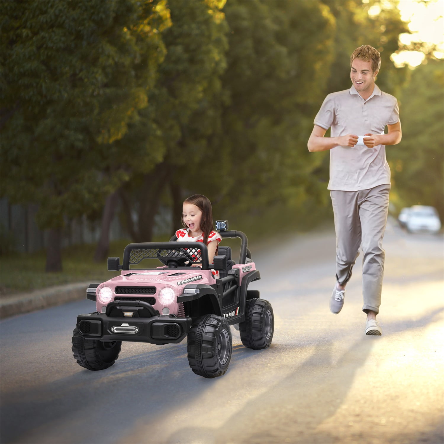 CIPACHO 12V Kids Ride On Truck Car with Parent Remote Control, Spring Suspension, LED Lights, AUX Port, Kids Electric Vehicle Toy, Pink