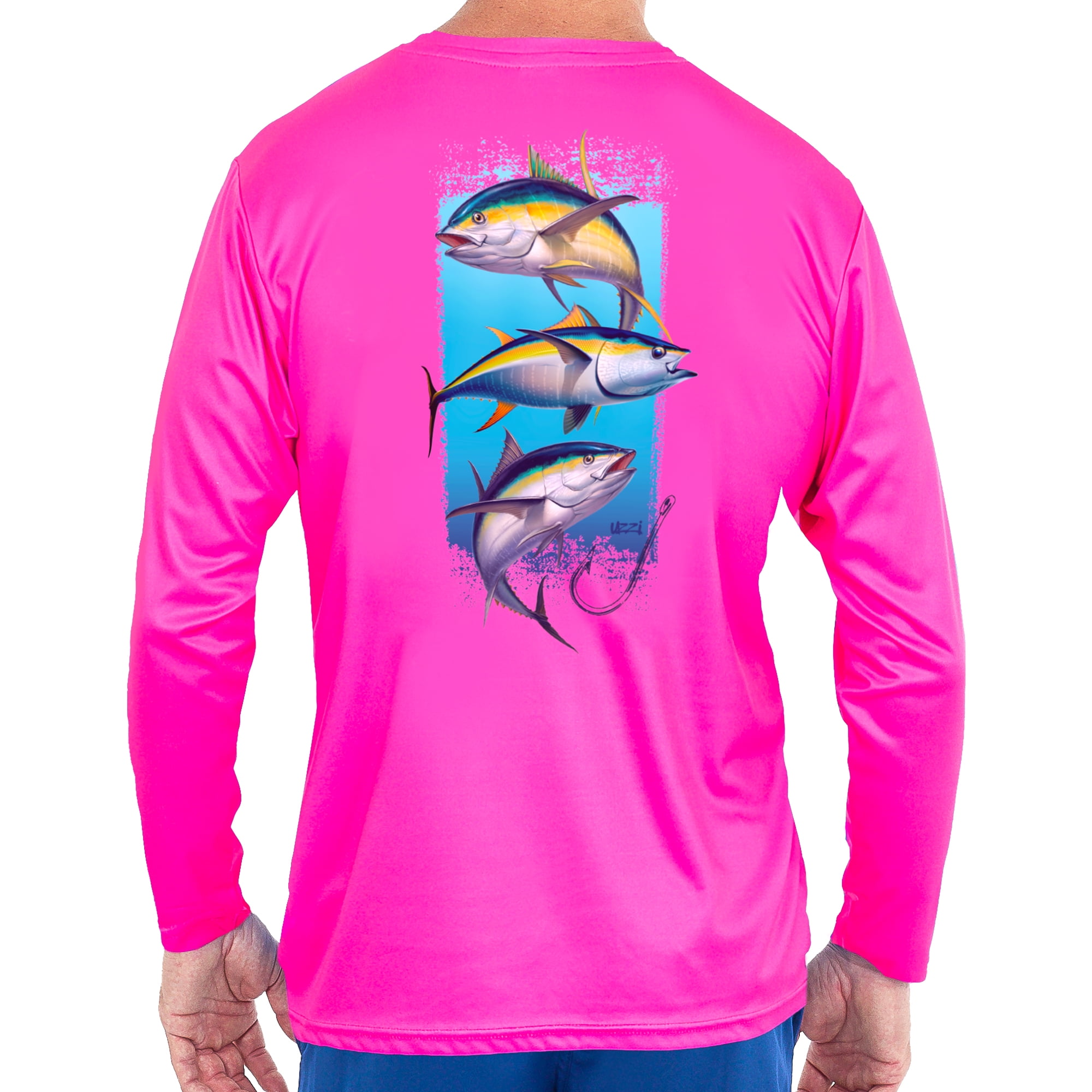 UZZI Pink Men's Tuna Long Sleeve Dri Fit, UPF30, Sea Designs
