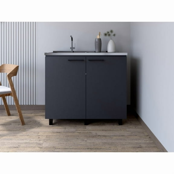 Utility Sink Cabinet Burwood, Kitchen, Black
