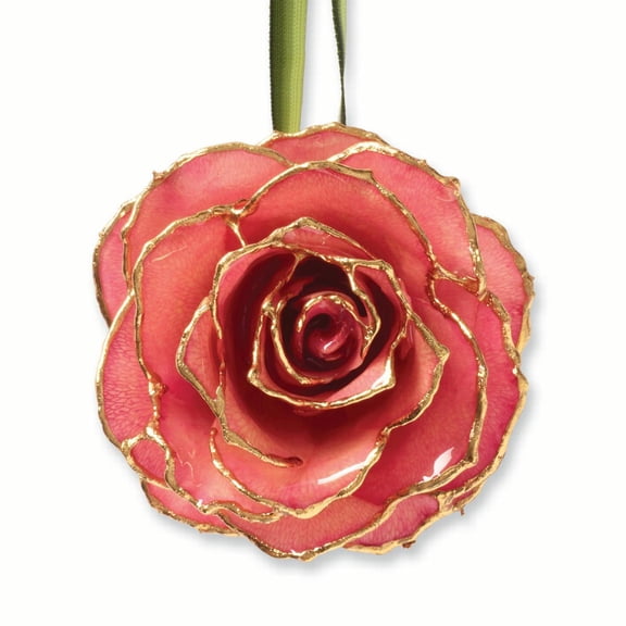 Lacquer Dipped 24k Gold Trim Pink Decorative Rose