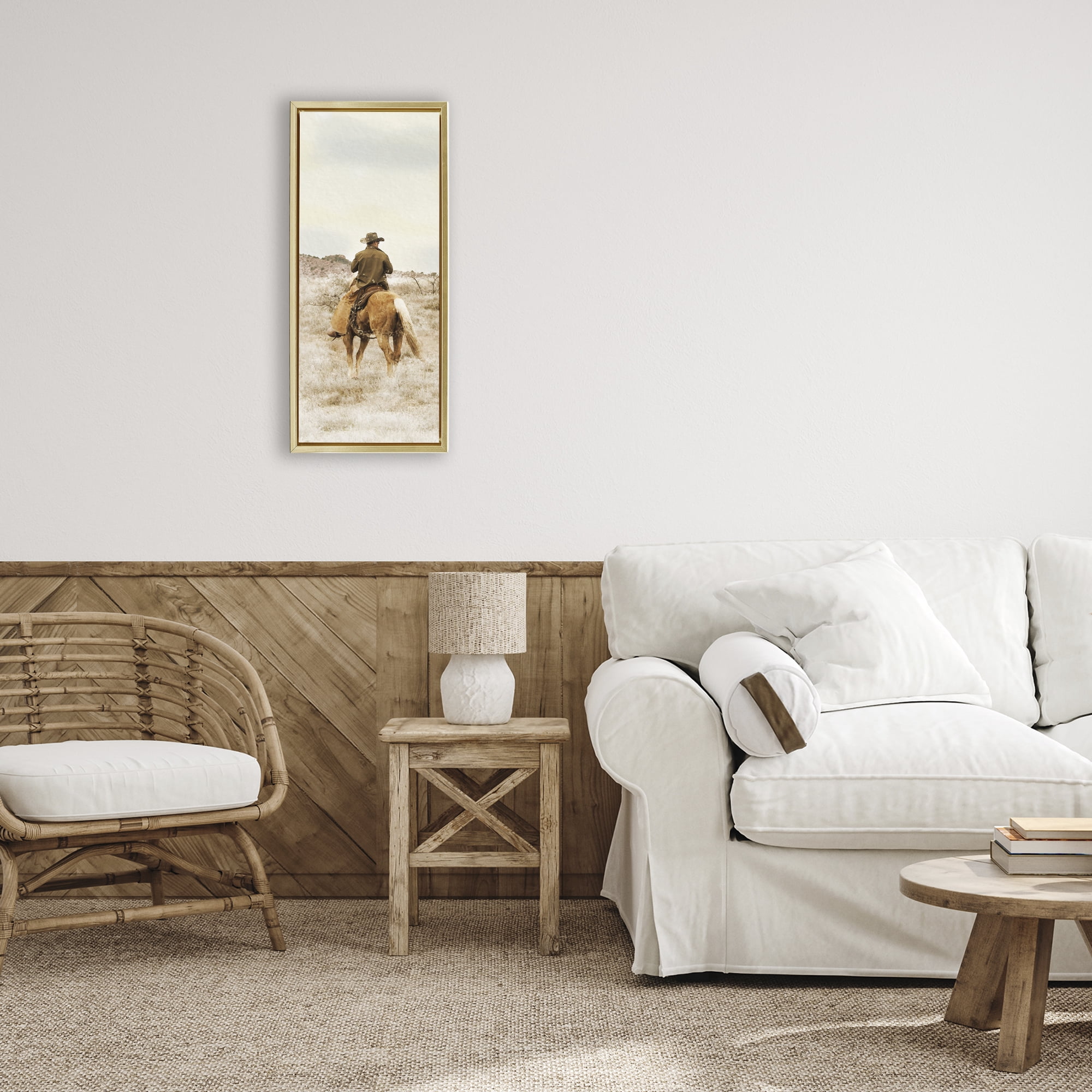 Stupell Industries Wild Wrangling Cowboy Gold Framed Floater Canvas Wall Art, design by Marcus Prime