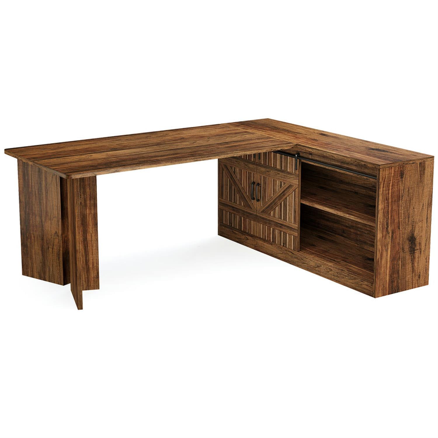 Demi Bonn Modern L Shaped Gaming Computer Desk, 71" Corner Executive Desk with Storage Cabinet for Home Office, Brown