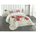 thumbnail image 3 of Ambesonne Flowers Quilted Bedspread Set 3 Pcs, Vintage Poppies Daisy, Queen Size, Multicolor, 3 of 5