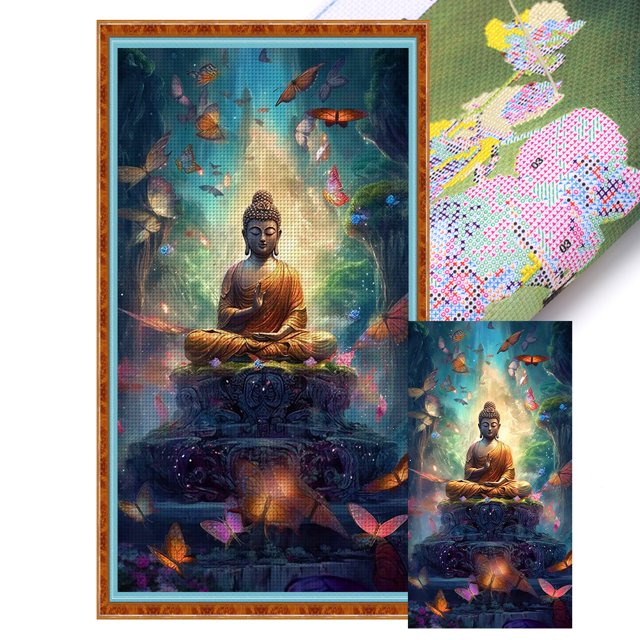 Kit Punto Cruz Buda Impreso Hilo Algodón Ecológico Bordado 11CT 40x70cm