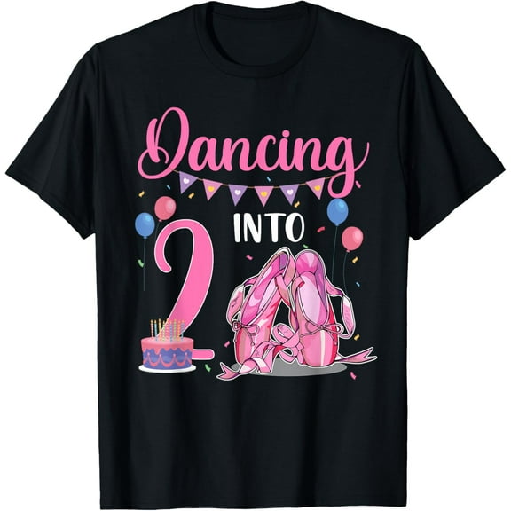 Dancing Into 2ND Birthday Ballerina Ballet 2 Year Old Party T-Shirt