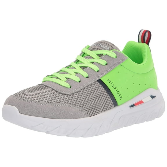 Tommy Hilfiger Men's NUMLY Sneaker, Light Grey/Lime Green, 13