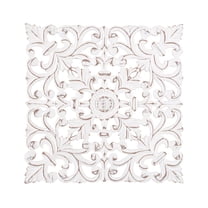 MH London Malbec Wall Medallion Wall Decor Set of 2, Hand Carved Engineered Wood, Decorative Wall Art Panels, 15.5 x 15.5 in, Distressed White