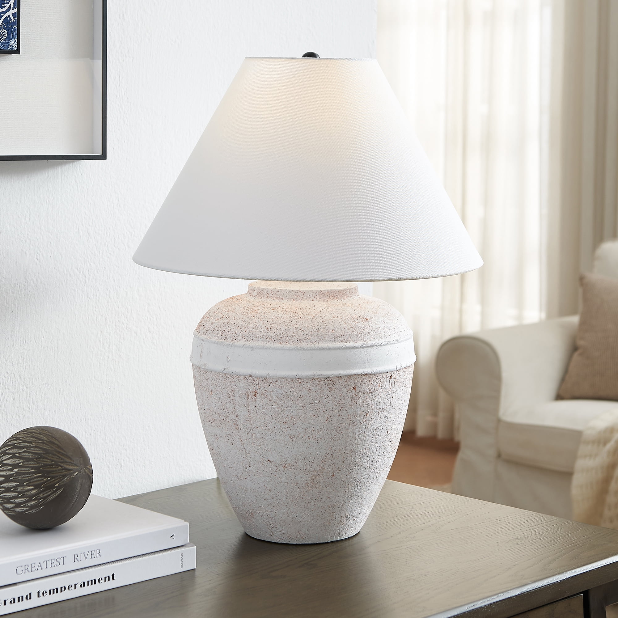 Evelyn&Zoe Chiara 23" Tall Ceramic Table Lamp with Fabric Shade, White Terracotta/White