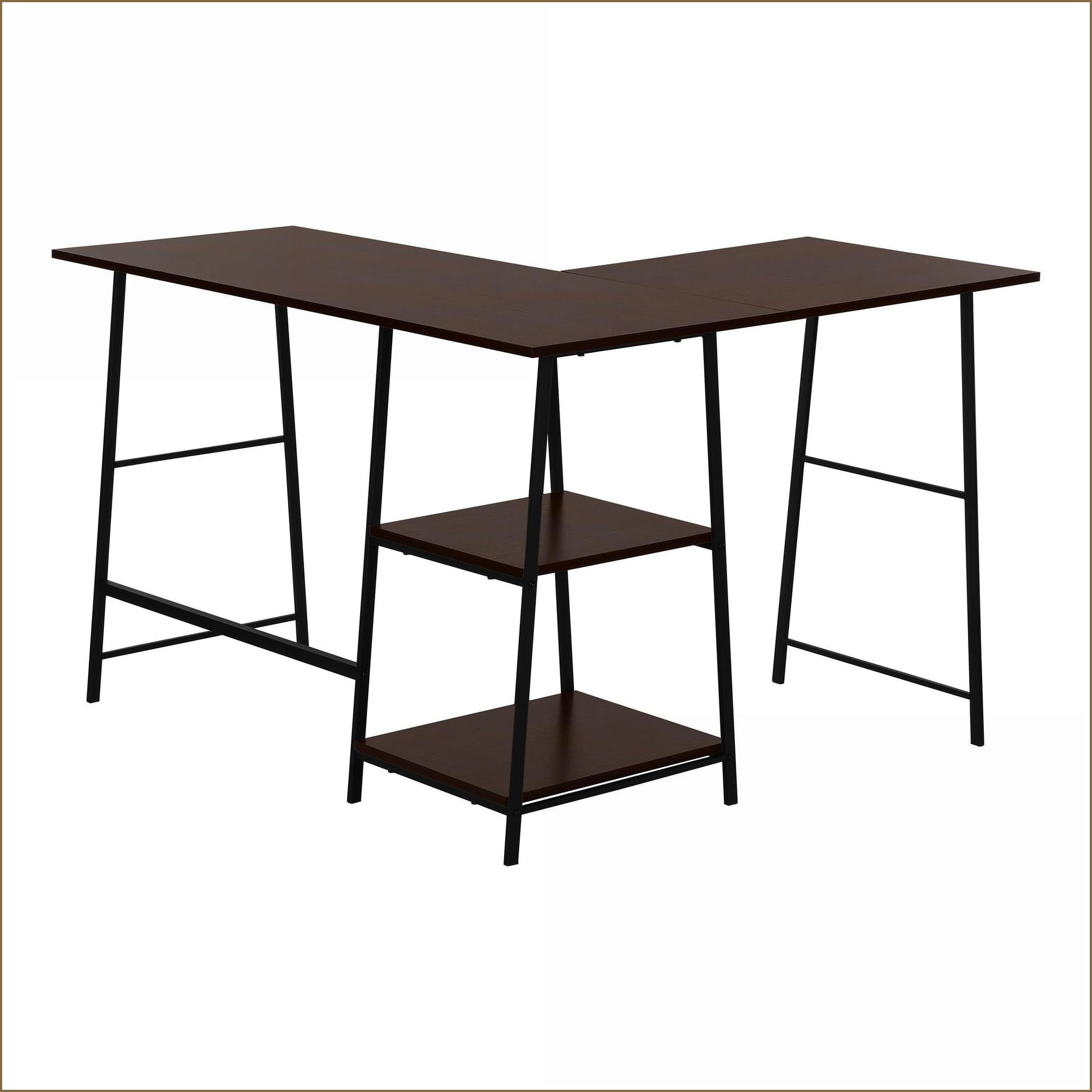 Desks, Industrial Computer Desk, 48"L L-Shape Corner Desk with Storage Shelves | Espresso Laminate | Metal