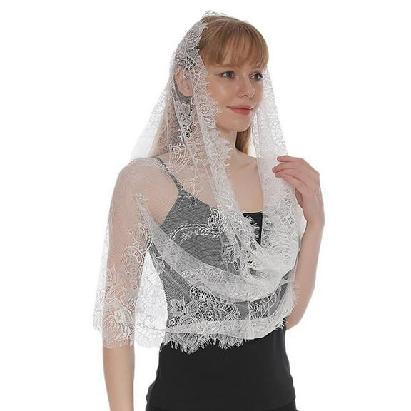 ZPAQI Lightweight Lace Mantilla Chapel Veil Catholic Mass Spanish Embroidered Shawl