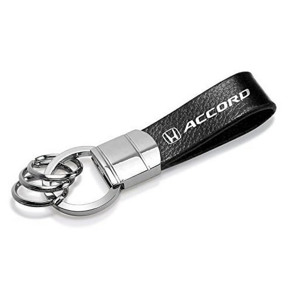 iPick Image Honda Accord Genuine Black Leather Loop Chrome Round Hook Key Chain