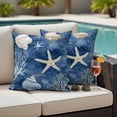 thumbnail image 4 of Navy Blue Coastal Outdoor Waterproof Pillow Covers, Nautical Beach Starfish Coral Summer Decorative Square Throw Pillowcase Sofa Cushion Sham for Patio/Couch/Chair, 18"x18" 2 Pack, 4 of 8