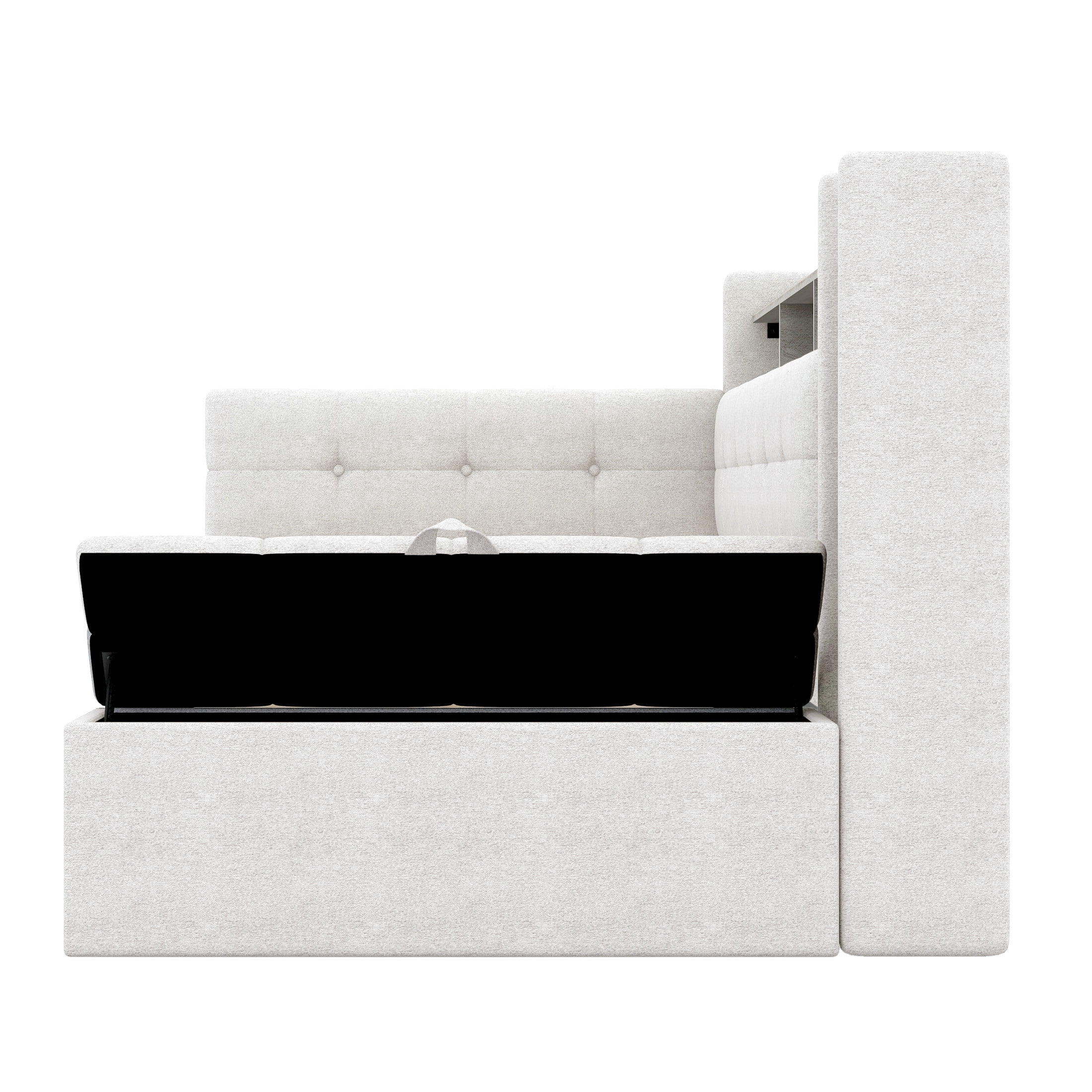 Noble House Brevon Twin Size Upholstered Daybed with Extra Drawers, Storage Footstool, USB Port and LED Light, Beige