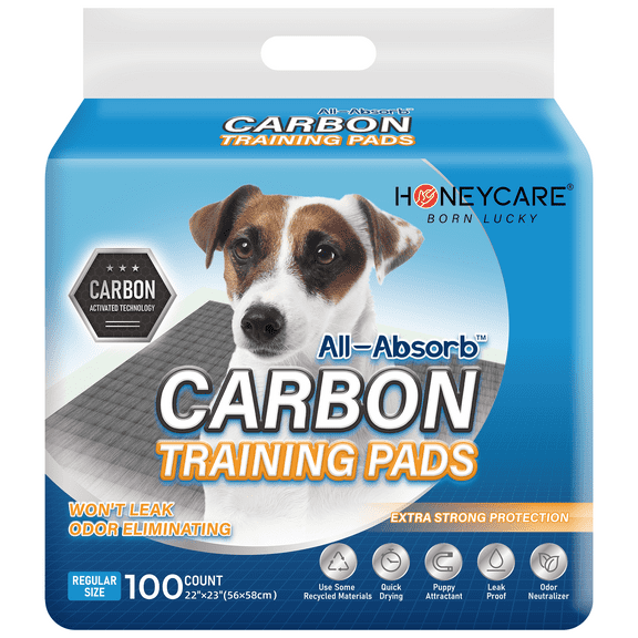 HONEY CARE All-Absorb Puppy Training Pads | Eliminating Urine Odor, Ultra Charcoal Dog Pee Pad (Carbon, L 22x23 inch, 100ct)