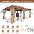 thumbnail image 3 of HOTEEL 12'x20' Heavy Duty Outdoor Gazebo, Patio Gazebo Waterproof Large Party Tent & Shelter with Double Roofs, Mosquito Nettings and Privacy Screens for Backyard, Garden, Lawn, Khaki, 3 of 9