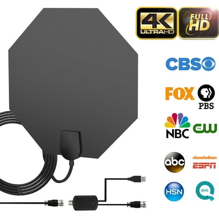 [Latest 2019]HDTV Antenna, 80-100 Mile Range with Detachable Amplifier Signal Booster and 18ft High Performance Coax Cable Newest Design, 4K 1080P Free TV for