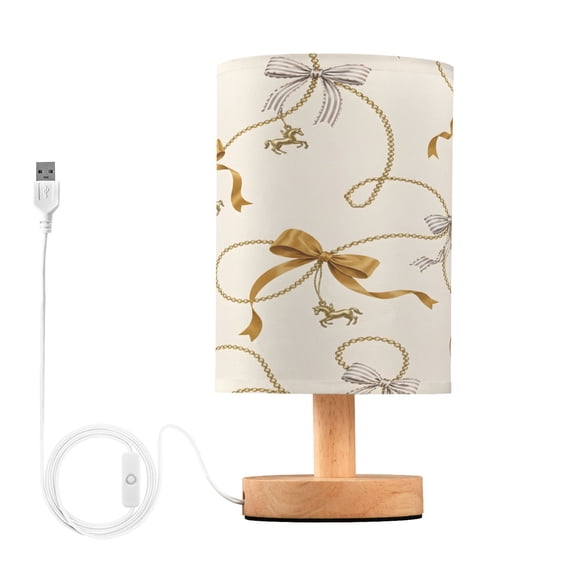 Bow Chain Table Lamp, Fully Dimmable Nightstand Lamp with USB and Linen Fabric Shade, Modern Gifts for Bedroom, Living Room, Office