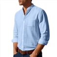 thumbnail image 1 of Camisa de y Algodón para Hombre, de Larga, Sin Cuello, Informal, con Botones, Transpirable, para Playa. Azul XXL, 1 of 5