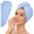 thumbnail image 1 of Simplefield Paquete De 2 Toallas De Microfibra Para El Cabello Para Mujer, Antiencrespamiento, Turbante De Cabello De Secado Rápido Para Todos Los Estilos De Cabello, Absorbente Y Liviano (Azul), 1 of 5