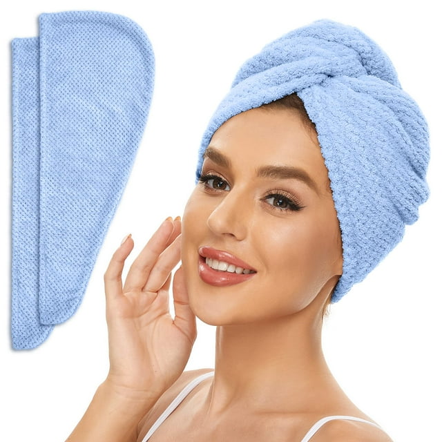 Simplefield Paquete De 2 Toallas De Microfibra Para El Cabello Para Mujer, Antiencrespamiento, Turbante De Cabello De Secado Rápido Para Todos Los Estilos De Cabello, Absorbente Y Liviano (Azul)