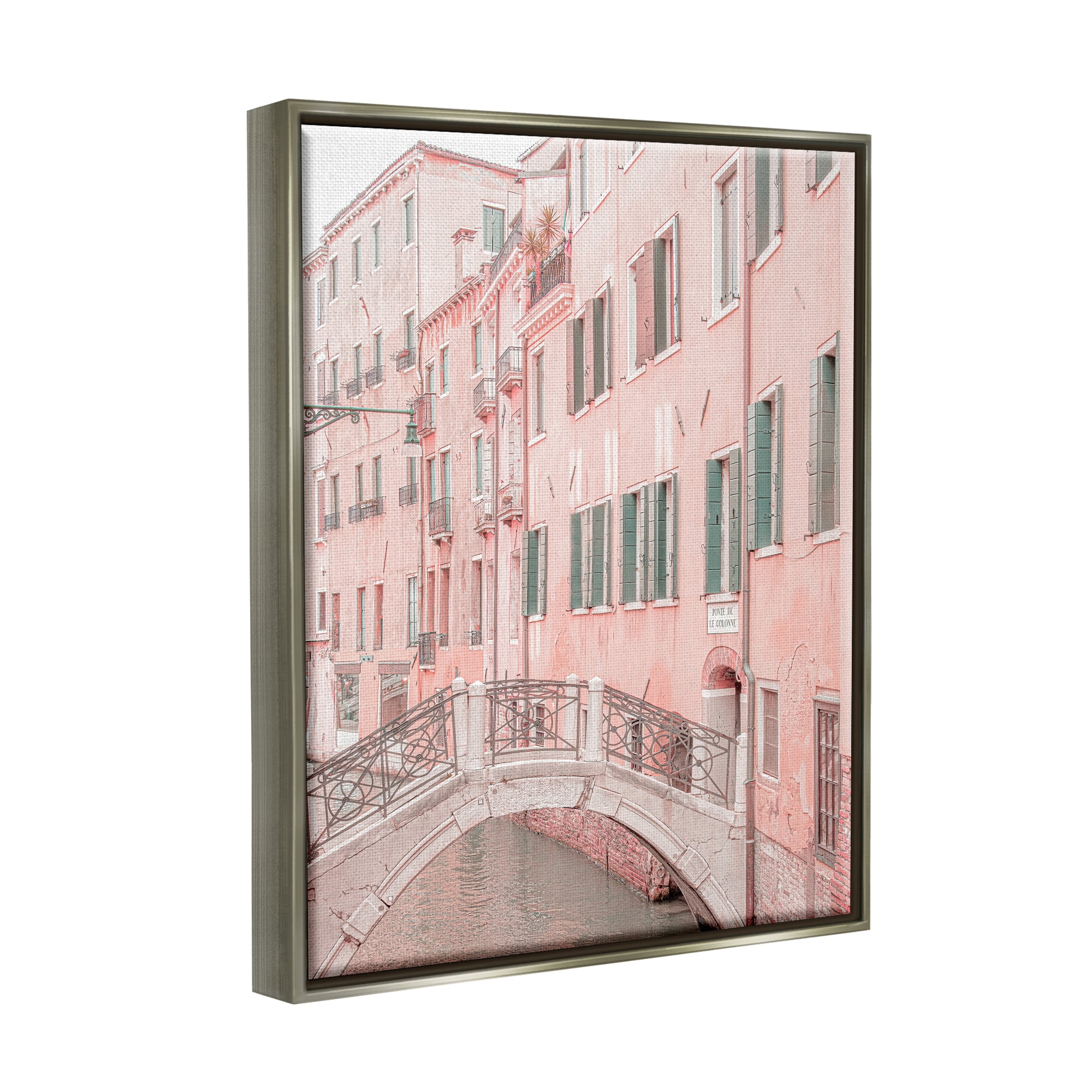 Stupell Industries City Canal Bridge Photography Town & City Photography Gray Floater Framed Art Print Wall Art