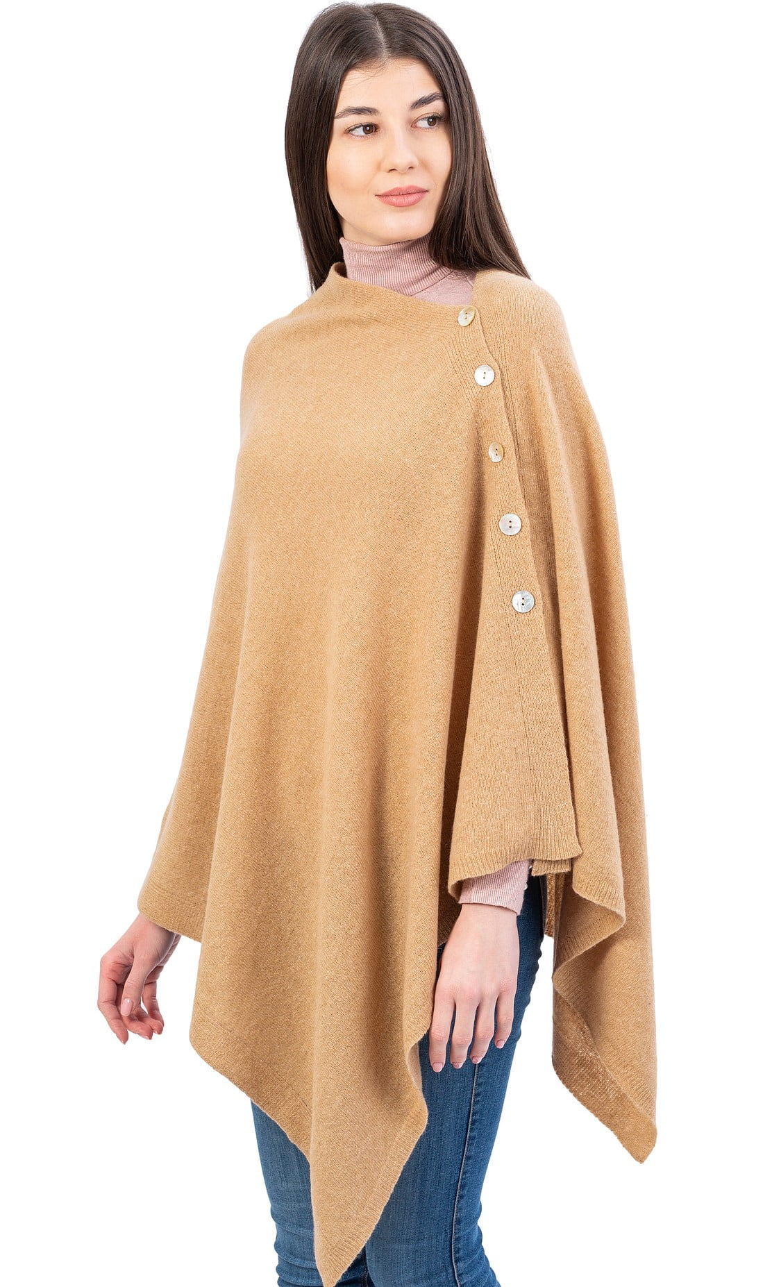 New Womens Poncho 3 Button Ladies Long Knit Cape Shawl Jumper Top One Size 8-18 