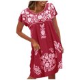 thumbnail image 1 of QIPOPIQ Robe Maxi pour Femme Plage Élégante à Manches Courtes Tendance Décontractée Robes Aguichant d'Été Robe à Volants Imprimé Floral Chandail à Enfiler Robe à Col Rond Offres 2023, 1 of 5