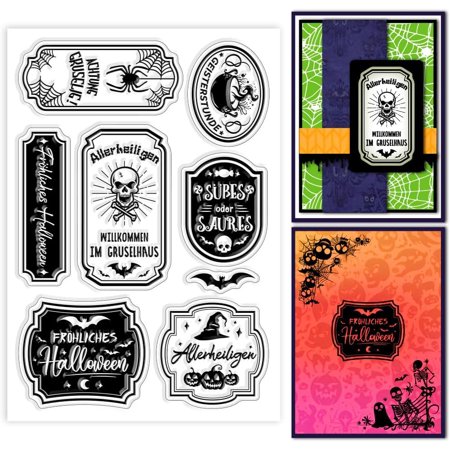 Halloween Label Clear Stamps Halloween Spider Web Clear Stamps Halloween Skeleton Germany Silicone Stamps for DIY Scrapbooking Photo Album Decorative Cards Making 6.3x4.33inch