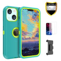 Xhy iPhone 13 Case   Screen Protectors   Belt Clip Holster, Heavy Duty Hard Shockproof Armor Protector Case (Green Yellow)
