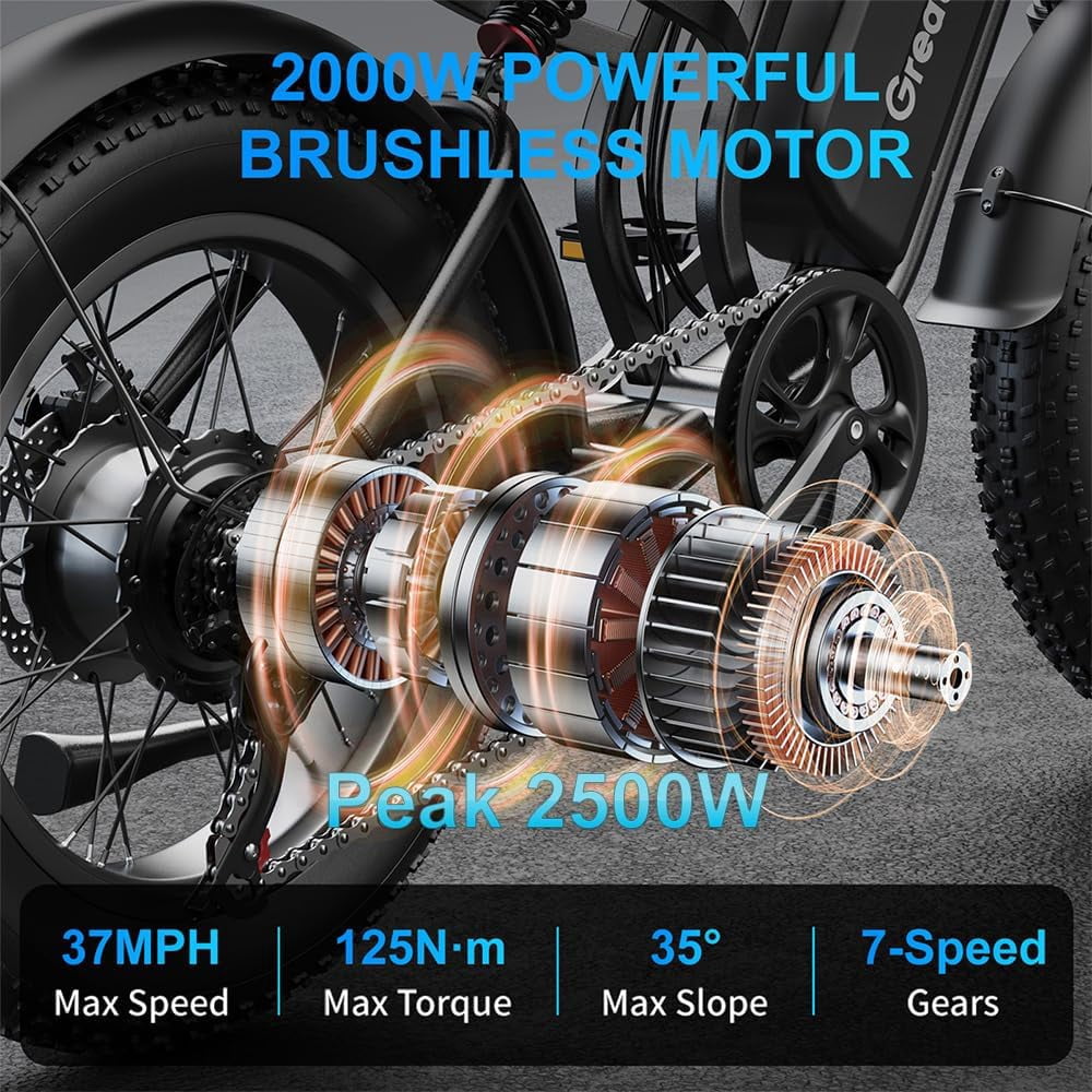 Electric Bicycle Peak 2500W for Adults,37MPH 100Miles, 48V 25Ah, 20*4in Fat Tire 7-Speed Full Suspension Mountain E Bike All-Terrain UL 2849