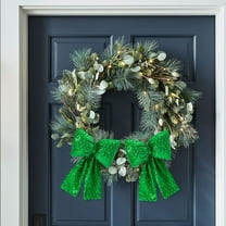 EWASWON Christmas Sequin Bow Ornament 2 Pack - Green Festive Holiday Tree Decorations with Sequins for Christmas Party & Tree