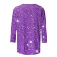 thumbnail image 4 of Fancifize Womens Casual Sparkle Sequin Dressy Shirts Comfy Crewneck 3/4 Sleeve Blouse Loose Trendy Fall Outfits, 4 of 5