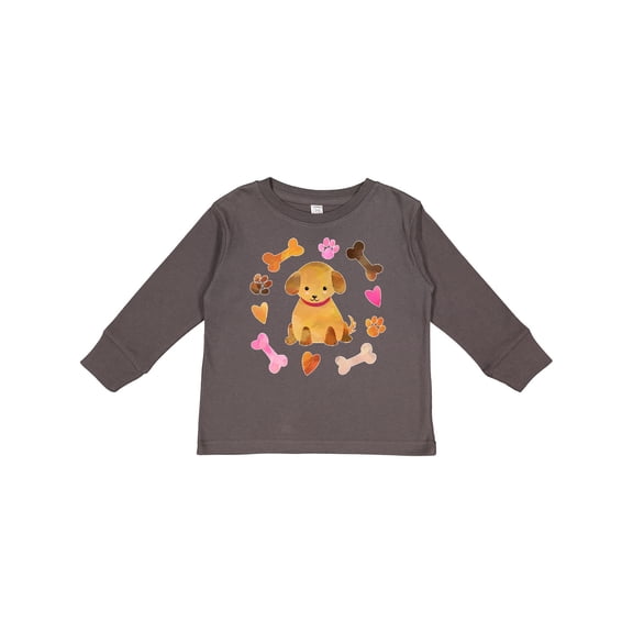 Inktastic Cute Puppy Valentine with Hearts and Bones Boys or Girls Long Sleeve Toddler T-Shirt