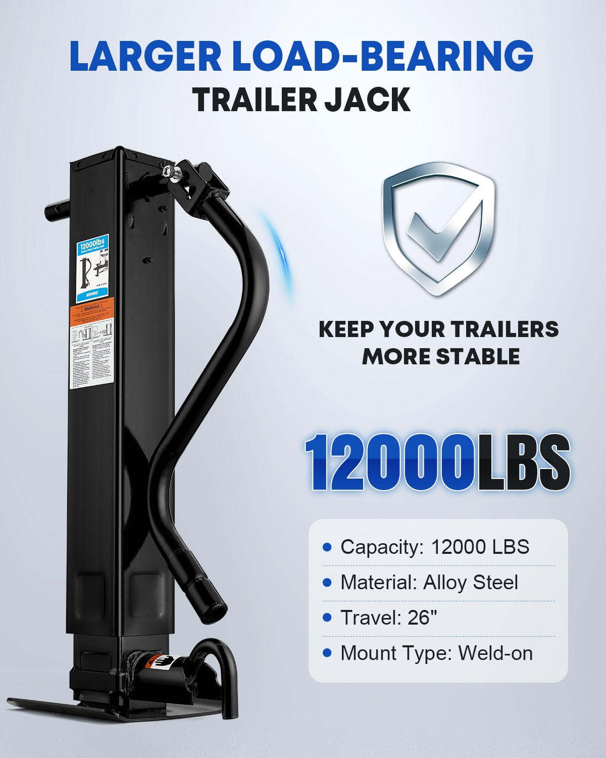 Kohree 12000lbs Heavy Duty Trailer Jack,Square Direct Weld,26" Vertical Travel,Adjustable Drop Leg & Ergonomic Handle for Lift Utility Trailer,RVs,Campers,Boat