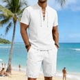 thumbnail image 5 of SOOMLON Mens 2 Piece Short Sets Big and Tall Henley Linen T Shirts Side Tie Jogger Shorts Summer Beach Outfits Sets, 5 of 9