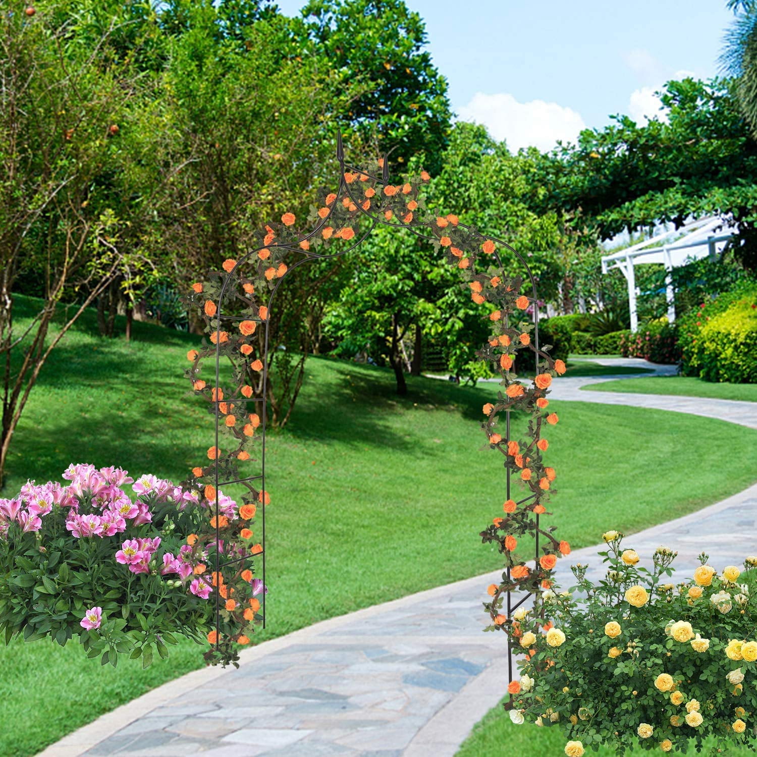 Buy Kinsuite Metal Arch Trellis Black Metal Arbor Garden Arbors and ...