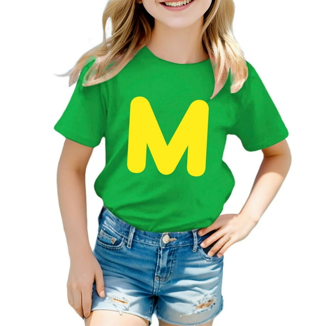 Zhuashum Hauts Filles 8-9 Ans Manches Courtes Col Rond T-Shirts Graphique Lettre Quotidien Tee Printemps Été Rétro Vert