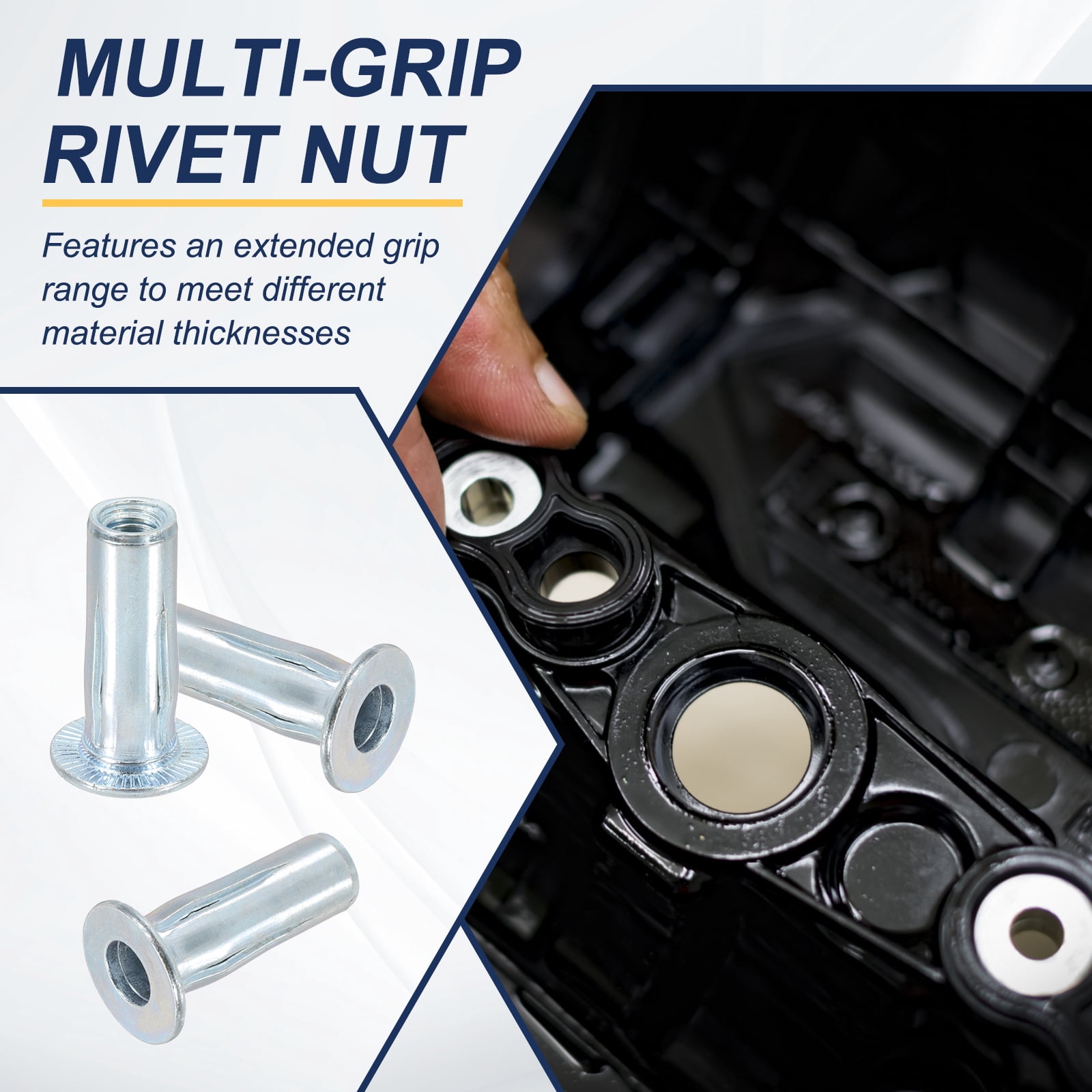 Uxcell M6 Multi-Grip Rivet Nuts Pre-Bulbed Shank Flat Head Threaded Insert Nuts Carbon Steel Zinc White Plated, 25 Pcs