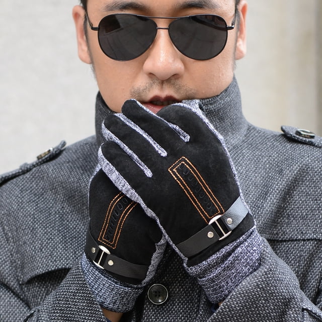 Guantes de invierno para hombre, guantes de piel de cerdo para montar a caballo, cálidos, con forro polar grueso, para ciclismo, para estudiantes, guantes de algodón a prueba de frío