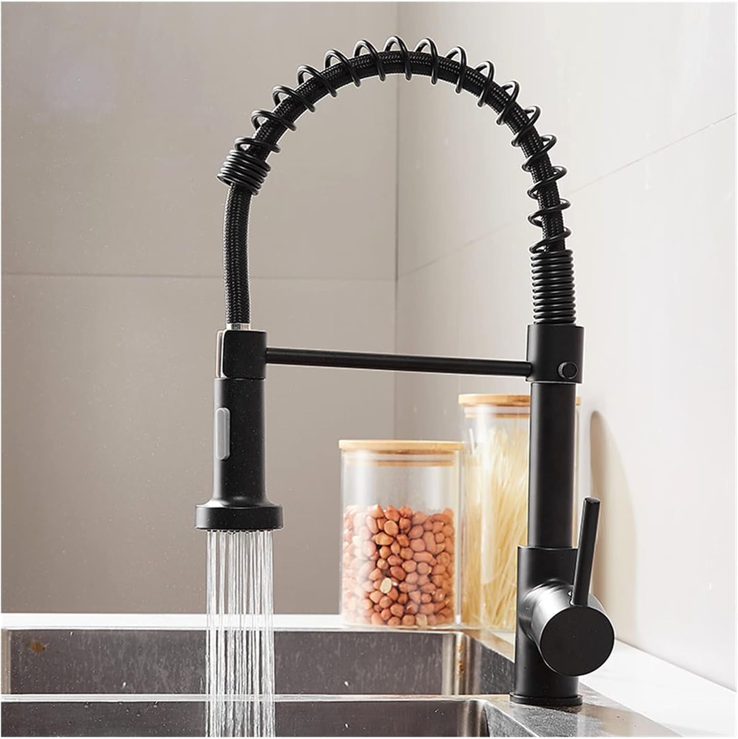 Kitchen Faucets Brush Brass Faucets for Kitchen Sink Single Lever Pull Out Spring Spout Mixers Tap Hot Cold Water Crane