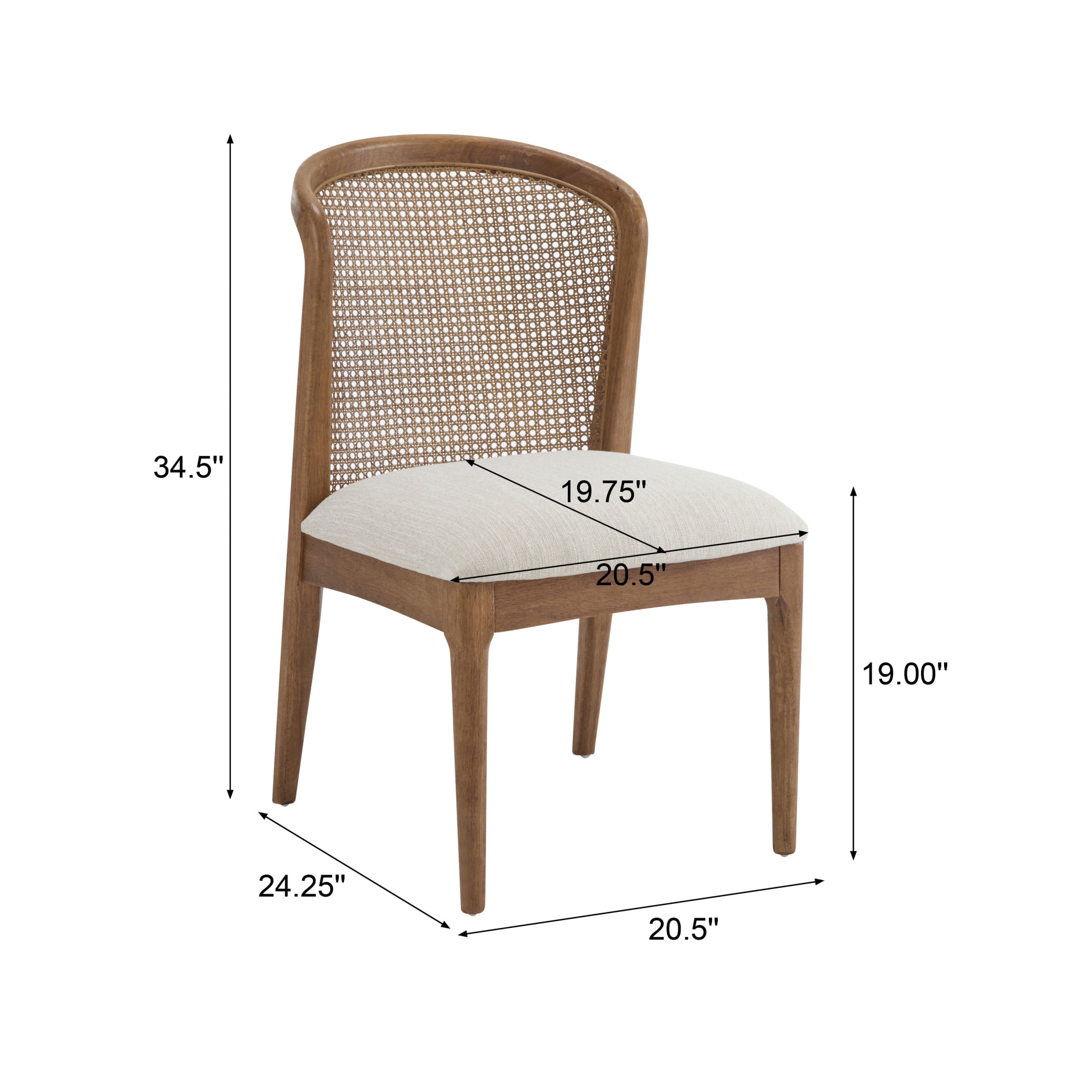 Quintra Upholstered Cane Webbing Dining Chairs, Rubberwood, Beige+Walnut, Set of 2