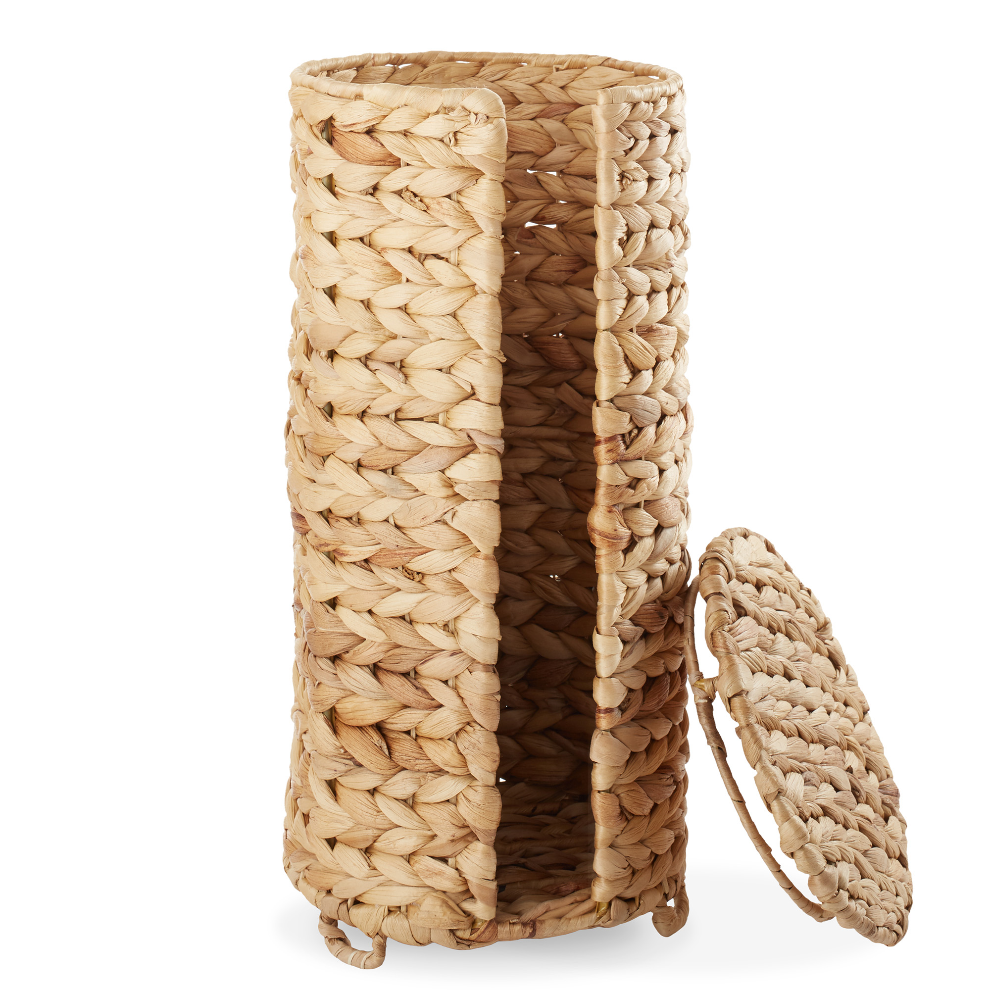 Casafield Toilet Paper Roll Holder with Lid - Natural, Fits 3 Rolls, Free Standing Water Hyacinth Bath Tissue Storage Organizer for Bathroom