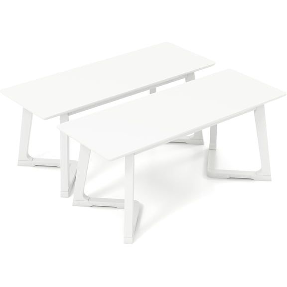 WSWJY Set of 2 Entryway Bench, 42” Long Dining Bench with Rubber Wood Triangular Legs, 16” Wide Seat, 350 Lbs Capacity, Shoe Bench for Living Room, Bedroom, Hallway, Kitchen, End of Bed Bench, White