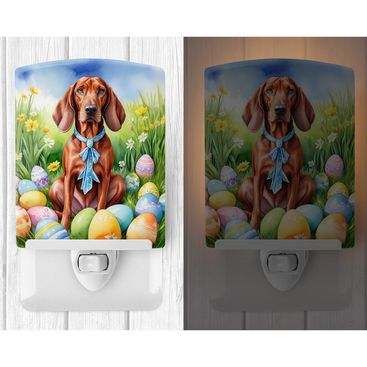 Redbone Coonhound Easter Egg Hunt Ceramic Night Light 4 in x 6 in