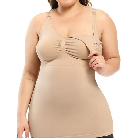 HUUXIW Women Plus Size Maternity Nursing Tank Top Front Buckle Breastfeeding Tank Bra