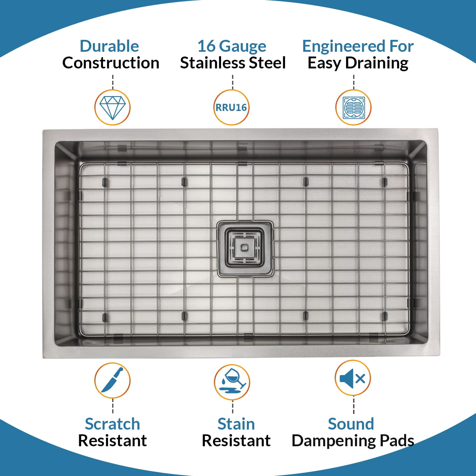 Strictly Sinks 32 Inch Undermount Single Bowl Kitchen Sink – Sink with Bottom Grid & Drain – Silver