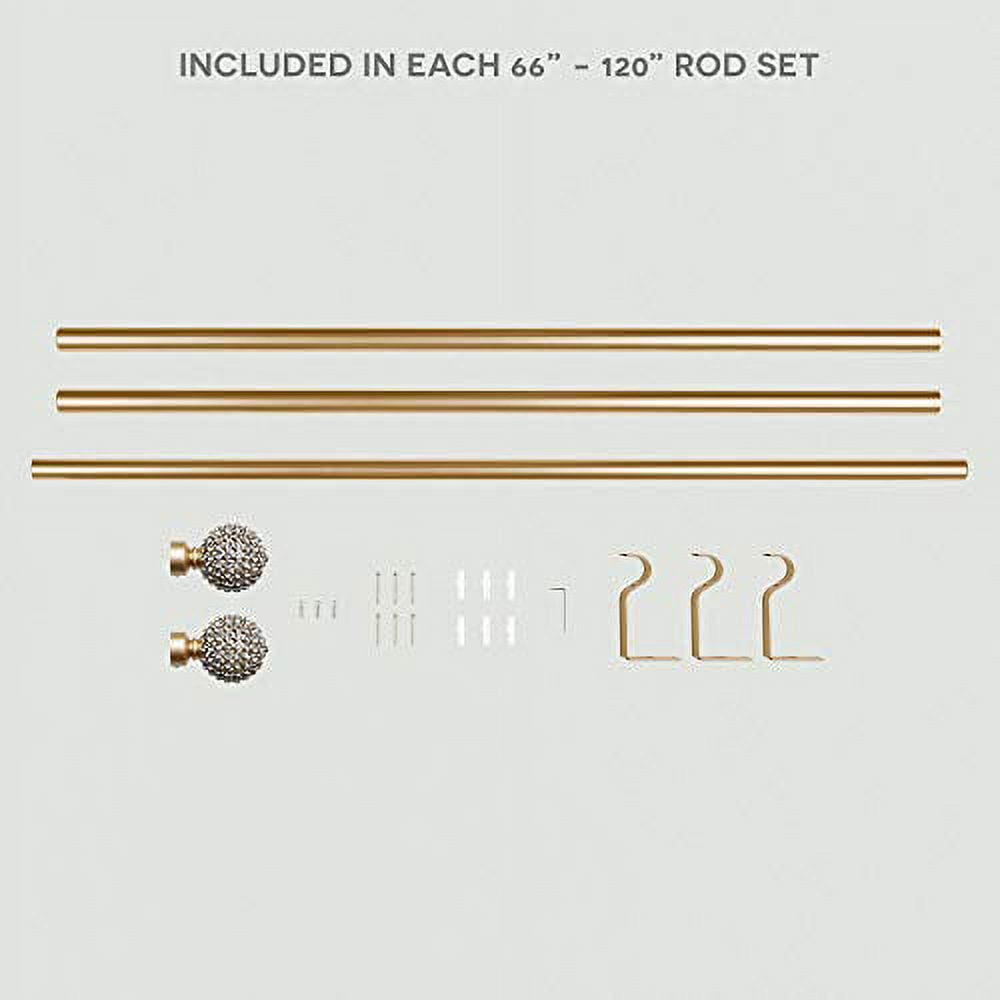 Exclusive Home Anastasia 1" Curtain Rod and Finial Set, Gold, Adjustable 66"-120"