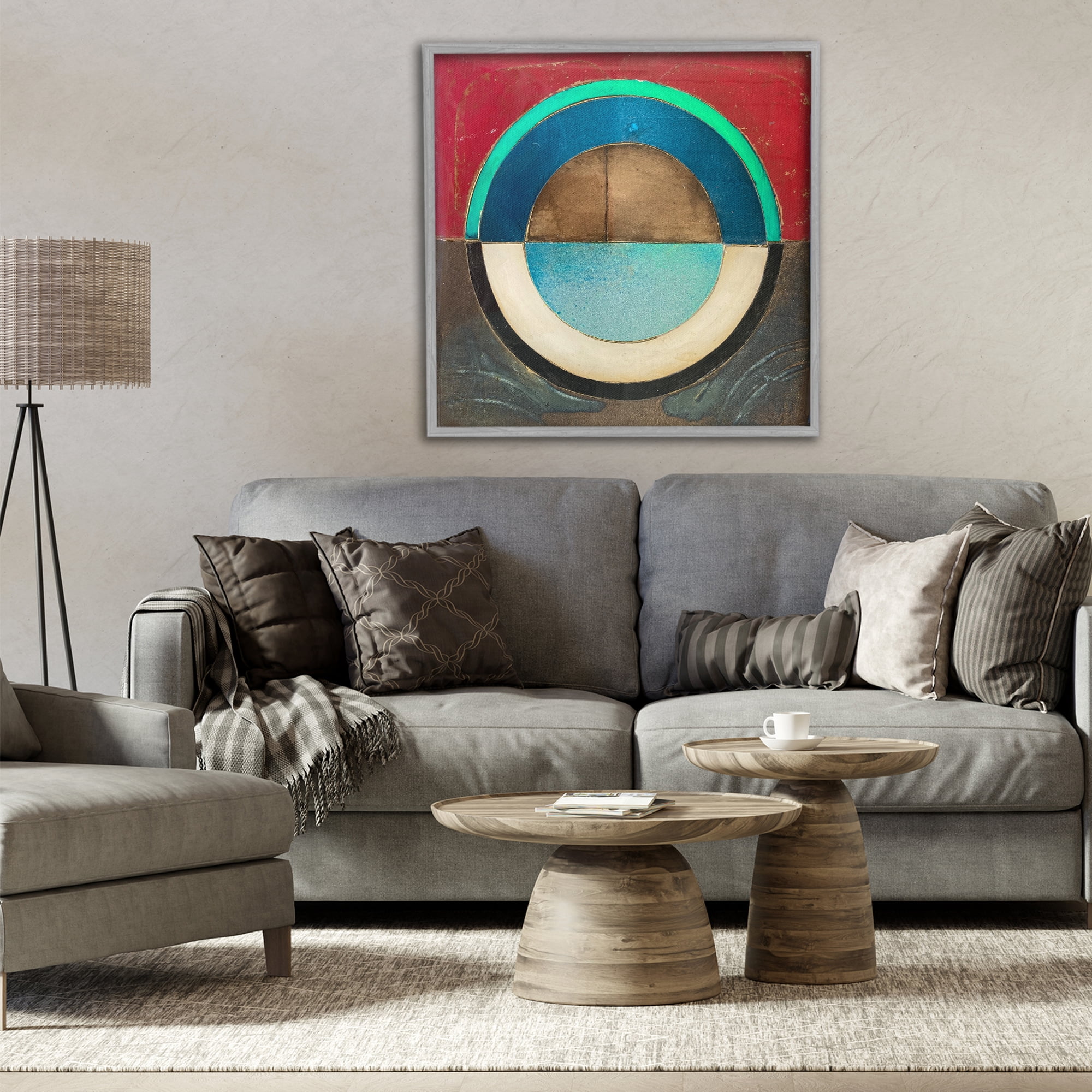 Stupell Industries Round Distressed Circle Gray Framed Giclee Art, design by Matthew Finger